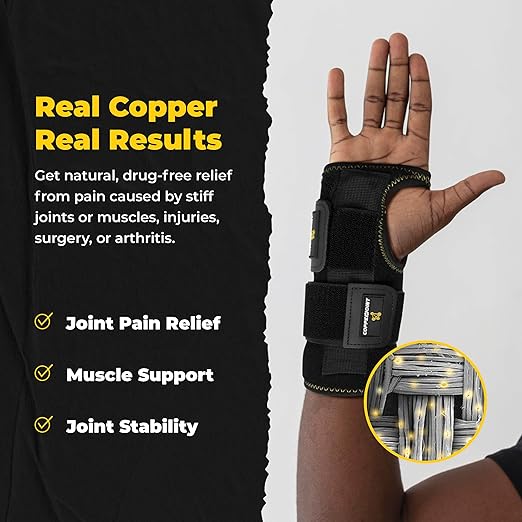 CopperJoint Wrist Brace for Carpal Tunnel - Wrist Support & Hand Brace for Sprains, Injuries, Post-Op Care - Tendonitis Wrist Brace - Copper Infused for Faster Healing & Support - Left