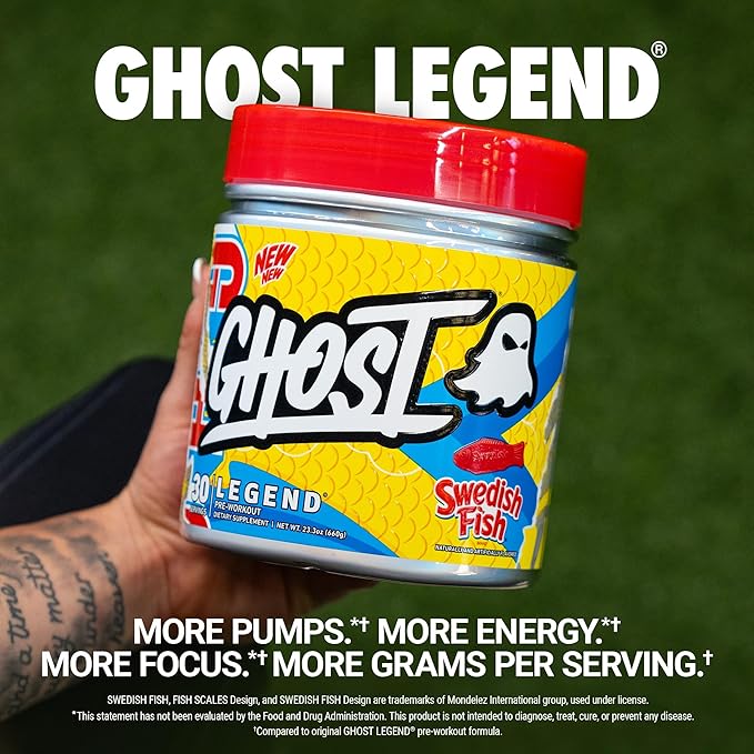 GHOST Legend Pre-Workout Powder, Swedish Fish - 30 Servings – Pre-Workout for Men & Women with Caffeine, Choline, L-Citrulline, & Beta Alanine for More Pumps, Energy & Focus - Vegan Friendly