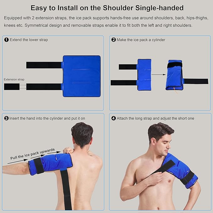 Koo-Care Extra Large Gel Ice Pack for Injuries Reusable Flexible Hot Cold Therapy Compress with Strap for Shoulder Rotator Cuff, Back, Hip, Shin - Knee Replacement Surgery Pain Relief XL 13" x 14.7"