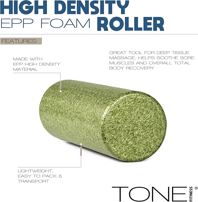 Tone Fitness High Density EPP Foam Exercise Foam Roller for Yoga, Pilates, Stretching, Massage, and Recovery | Multiple Sizes and Colors