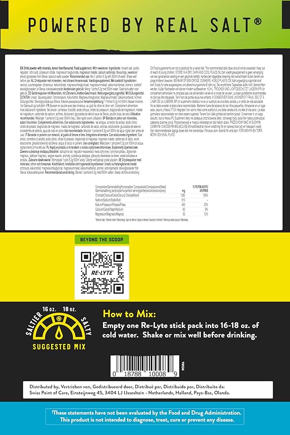 REDMOND Re-Lyte Electrolyte Drink Powder Mix (Lemon Lime), 30 Stick Packs