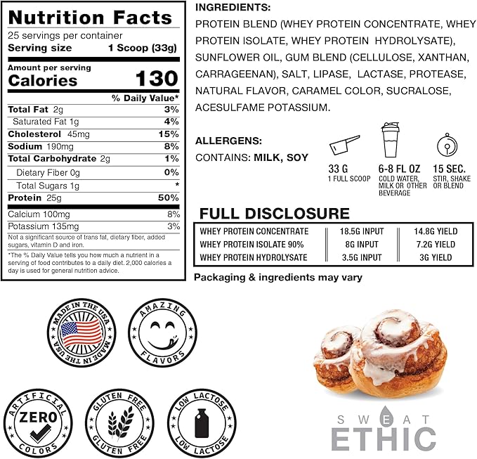 Sweat Ethic Whey'd Protein Powder, 25 G Whey Protein Blend with Concentrate (30 Ounce, Cinnamon Roll)