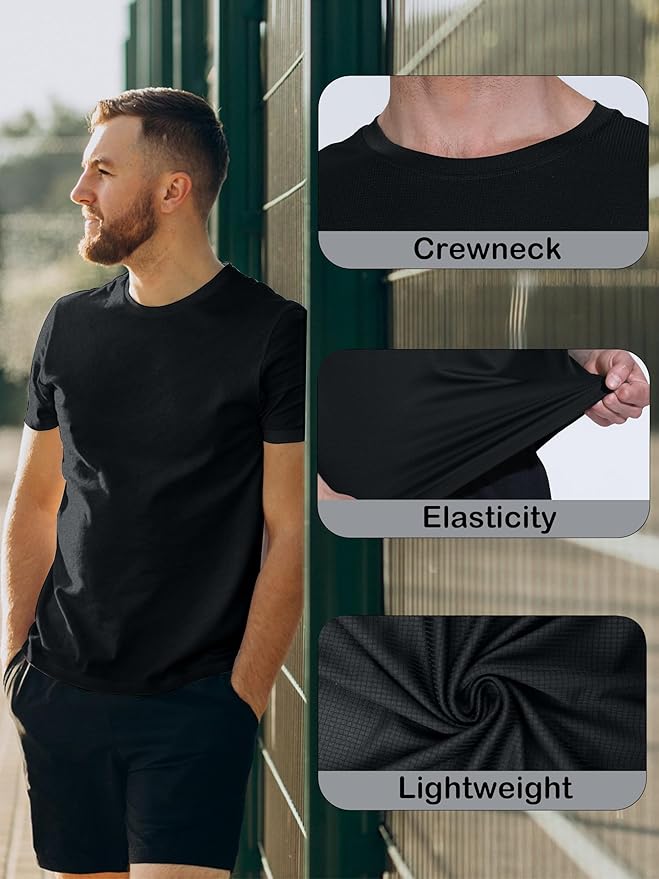 3 & 5 Pack Shirts for Men Moisture Wicking Workout Performance Dry Fit Mesh Gym Athletic Running T-Shirt