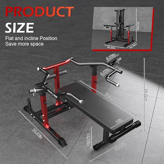 Chest Press Machine Upgraded, 1250LBS Foldable Bench Press Machine with Independent Converging Arms, Adjustable Height Chest Press Machine Space Saving Weight Bench, AB Workout Home Gym Equipment
