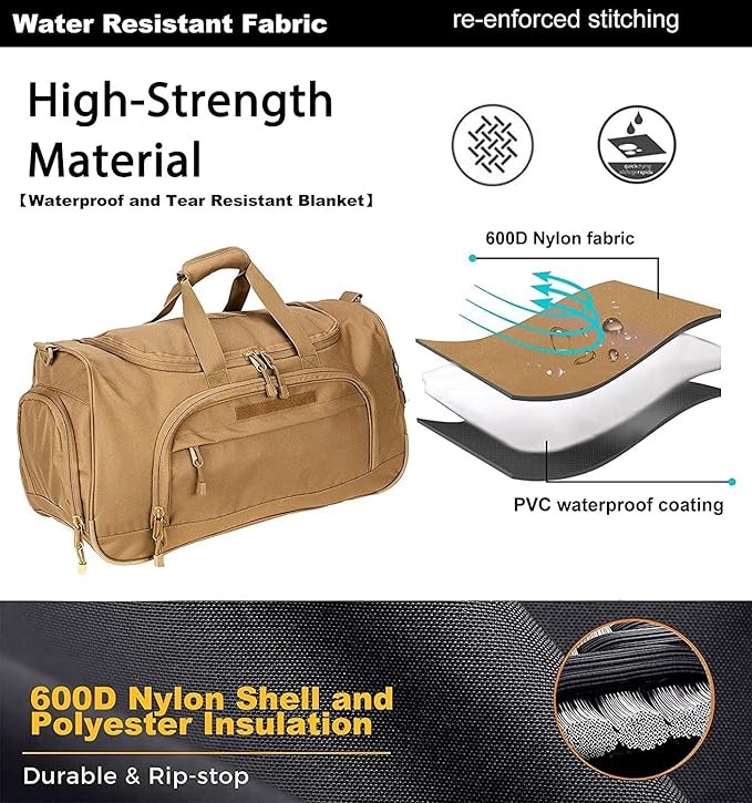 HYKING Gym Bag for Women & Men Tactical Duffle Military Weekender Work Out Lightweight Waterproof Sports Tote Shoe Pocket Tan