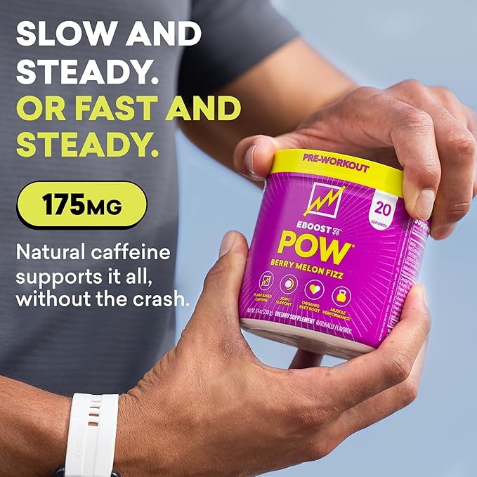 EBOOST POW Natural Pre Workout Powder - 20 Servings - Berry Melon Fizz - Pre Workout Supplement for Performance, Joint Mobility Support, Energy, Focus - Men & Women - Non-GMO, Gluten-Free, No Creatine