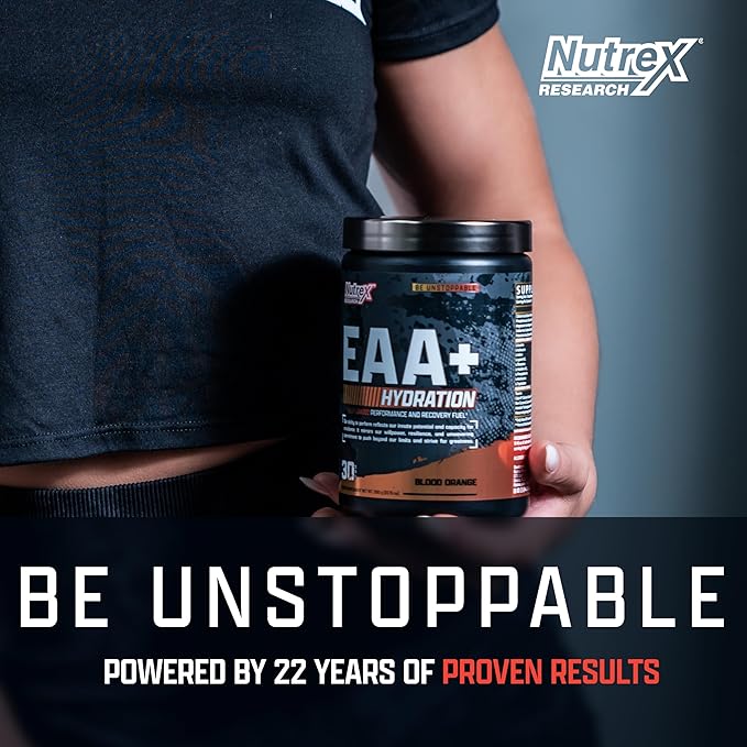 Nutrex Research EAA Hydration | EAAs + BCAAs Powder | Muscle Recovery, Strength, Muscle Building, Endurance | 8G Essential Amino Acids + Electrolytes | Blood Orange Flavor 30 Serving