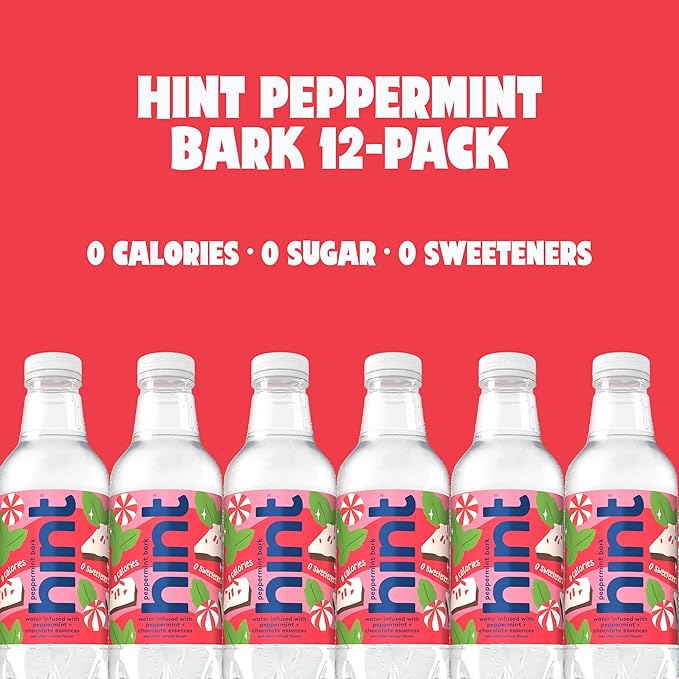 Hint Fruit-Infused Bottled Water, Peppermint Bark- Sugar Free Flavored Water with Zero Calories, Naturally Flavored, and No Artificial Sweeteners - 16 Fl Oz (Pack of 12)