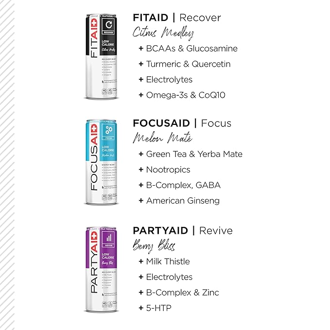 FITAID Post Workout Recovery Drink, Strawberry Lemonade, BCAAs, Glucosamine, Electrolytes, All In One Can, Paleo, Vegan & Gluten-Free, 40 Calories, 12 Fl Oz (Pack of 24)