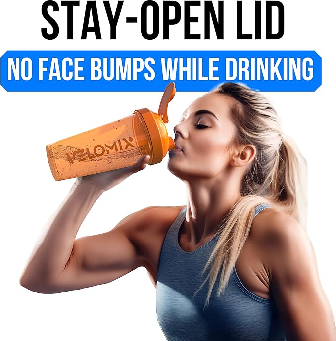 VELOMIX -2 Pack- 28 oz Protein Shaker Bottles for Protein Mixes - 2x Wire Whisk | Leak Proof Shaker Cups for Protein Shakes | Protein Shaker Bottle Pack | Shakers for Protein Shakes-Green&Orange