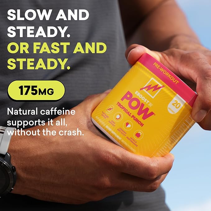 EBOOST POW Natural Pre Workout Powder – 20 Servings - Tropical Punch - A Pre Workout Supplement for Performance, Joint Mobility Support, Energy, Focus - Men & Women - Non-GMO, Gluten-Free, No Creatine