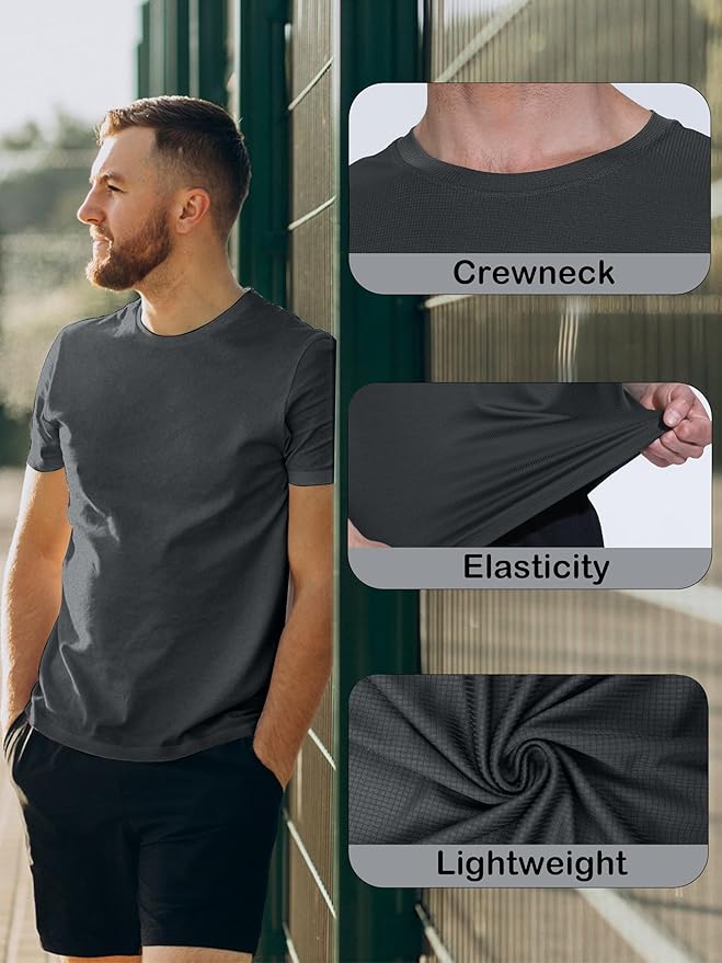 3 & 5 Pack Shirts for Men Moisture Wicking Workout Performance Dry Fit Mesh Gym Athletic Running T-Shirt