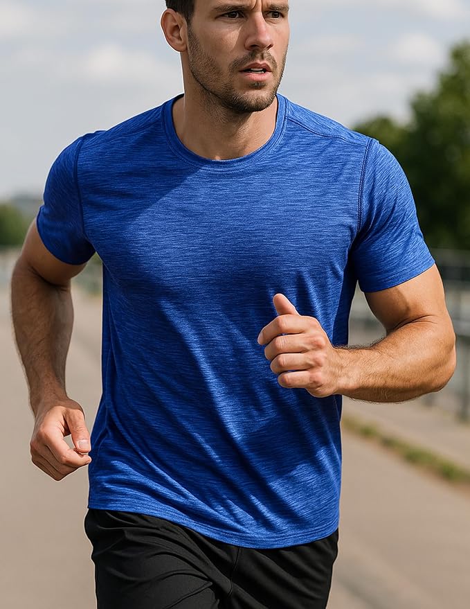 5 Pack Men’s Active Quick Dry Crew Neck T Shirts | Athletic Running Gym Workout Short Sleeve Tee Tops Bulk