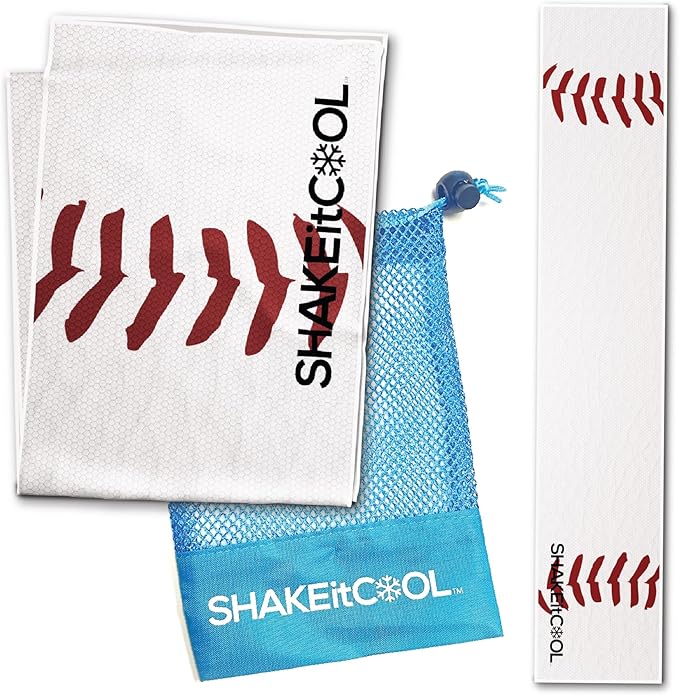 SHAKEitCOOL Original Cooling Towel โ Be Cool in Style - Heat Relief, Soft, Lightweight, Sun Protection, Easy Clean - Perfect for Biking, Running, Yoga, Gym, Gardening - Baseball