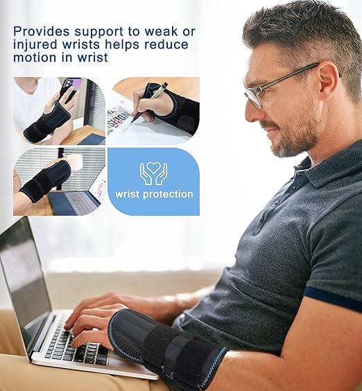 HiRui Wrist Brace for Carpal Tunnel Arthritis, Wrist Support with Splints Compression Hand Support for Tendonitis Sprain, Fits Day&Night Sleep Support, Adjustable (Large, Right Hand (Pack of 1))