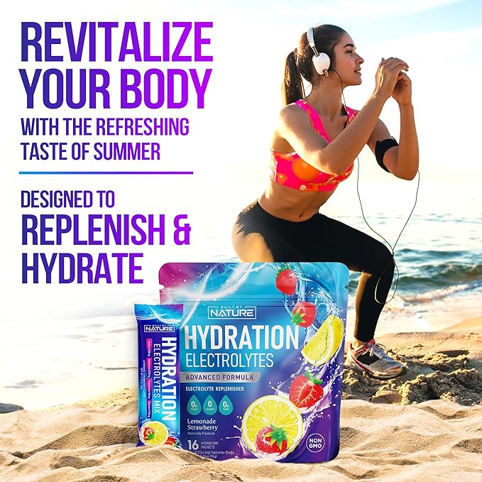 Electrolytes Powder Hydration Packets – Recovery Drink Mix with Sodium, Potassium, Magnesium, Calcium, Vitamin C & Zinc – Sugar Free, Keto, Non GMO & Vegan – Strawberry Lemonade – 16 Sticks