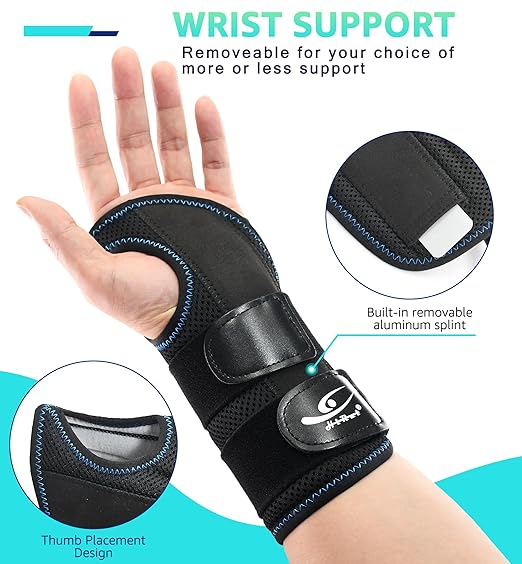HiRui Wrist Brace for Carpal Tunnel Arthritis, Wrist Support with Splints Compression Hand Support for Tendonitis Sprain, Fits Day&Night Sleep Support, Adjustable (Large, Right Hand (Pack of 1))