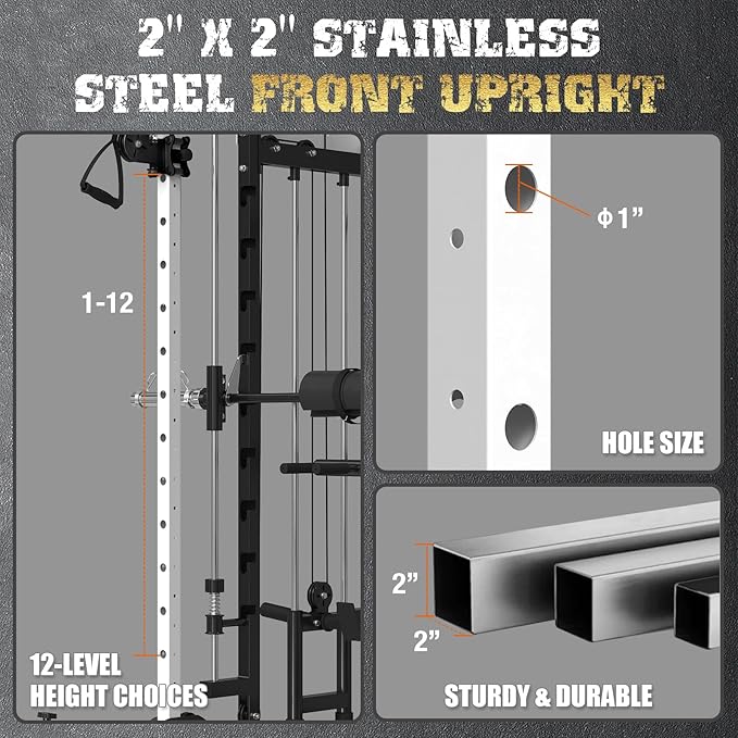 Smith Machine,2200 LBS Squat Rack for Home Gym with Dual Pulley System,Multifunctional Power Rack Cage for Strength Training with More Attachments