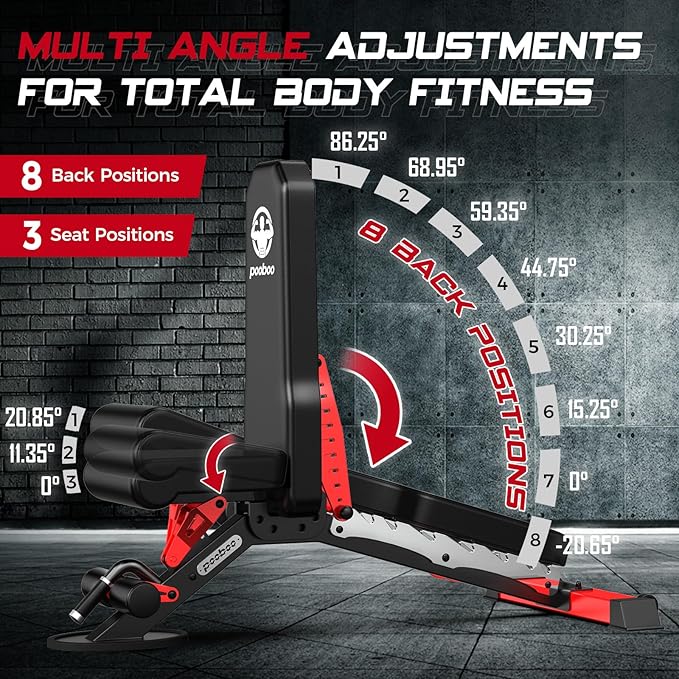 Pooboo Weight Bench, Adjustable Workout Bench for Home, 1500LBS Weight Capacity Heavy Duty Strength Training Bench, Flat/Incline/Decline Positions for Full Body Workout