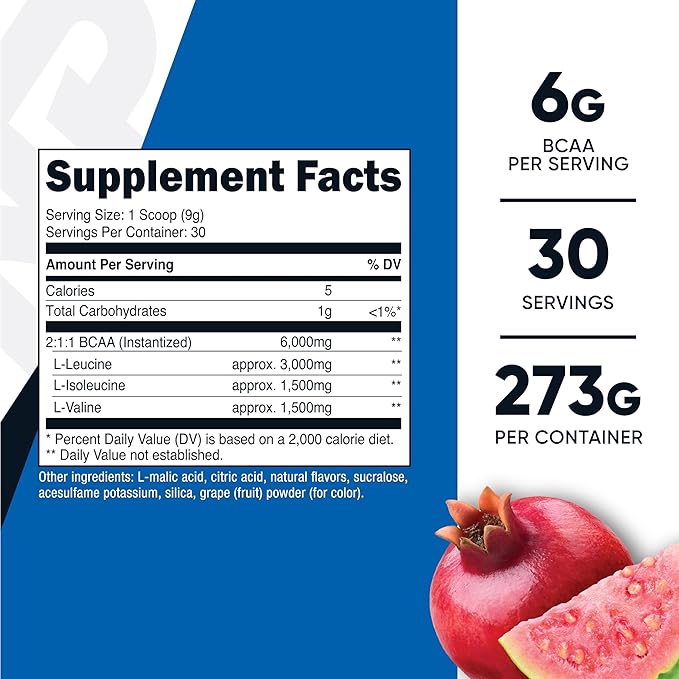 Nutricost BCAA Powder 2:1:1 (Pomegranate Guava, 30 Servings) - Branched Chain Amino Acids