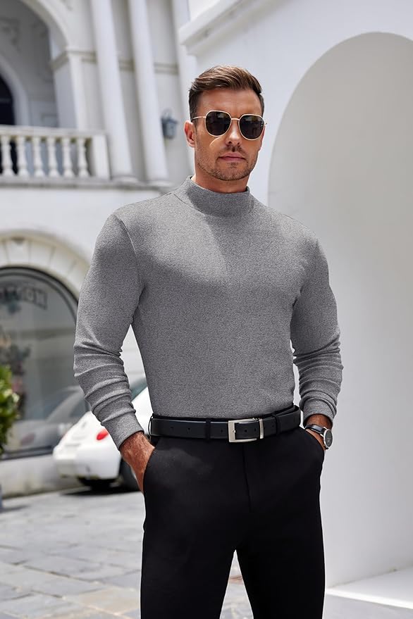COOFANDY Mens Mock Turtleneck Long Sleeve Shirts Basic Thermal Turtle Neck Undershirt Lightweight Pullover Sweaters Top