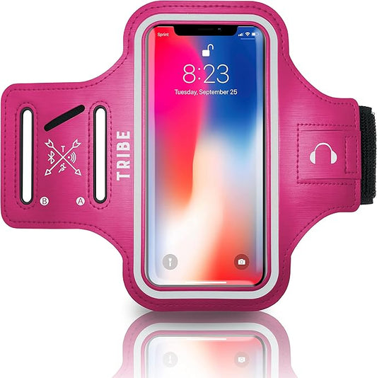 TRIBE Water Resistant Cell Phone Armband Case Running Holder for iPhone Pro Max Plus Mini SE (13/12/11/X/XS/XR/8/7/6/5) Galaxy S Ultra Plus Edge Note (21/20/10/9/8/7/6/5) Adjustable Strap & Key Pocket