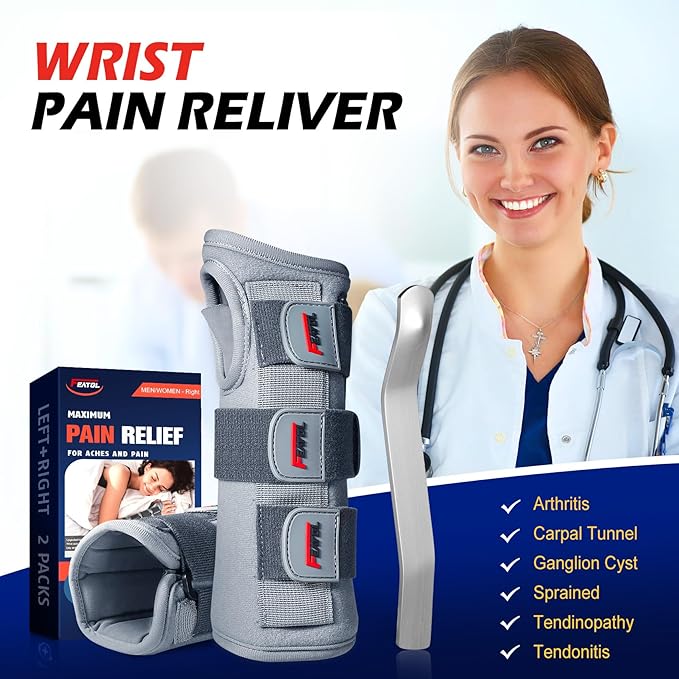 FEATOL Wrist Brace Splint Carpal Tunnel for Women Men, Night Wrist Sleep Support Brace, Left Hand, Large/X-Large, Pain Relief for Sprain, Arthritis, Tendonitis