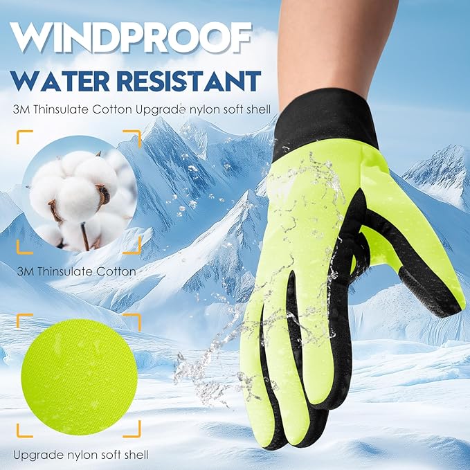 Bruvoalon Winter Gloves for Women & Men, 3M Thermal Insulation, Lycra Fabric, Windproof, Touchscreen, Anti-Slip, Cold Weather