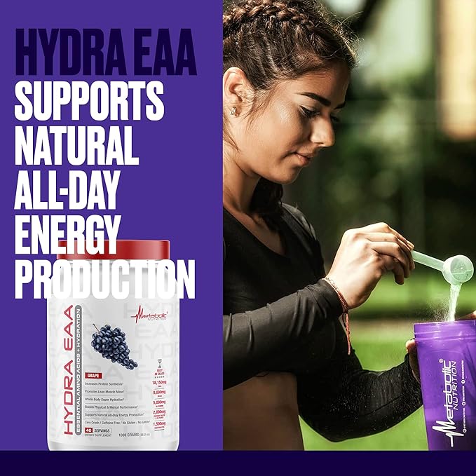 Metabolic Nutrition Hydra EAA, 1000g of Essential Amino Acids + Hydration, EAAs, BCAAs, Glutamine, Electorlytes, Coconut Water & Glycerol, Amazing Flavors (Fruit Punch, 1000g)