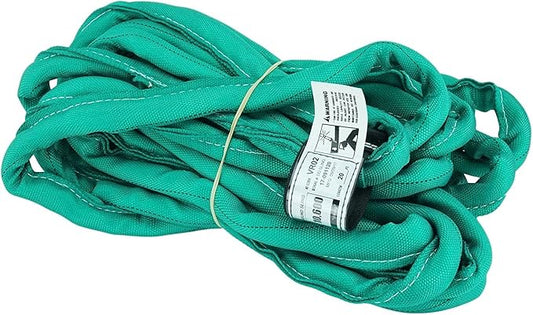 USA Made VR2 X 20' Green Slings 4'-30' Lengths in Listing, Double PLY Cover Endless Round Poly Lifting Slings, 5,300 lbs Vertical, 4,240 lbs Choker, 10,600 lbs Basket (USA Poly)(20 FT)