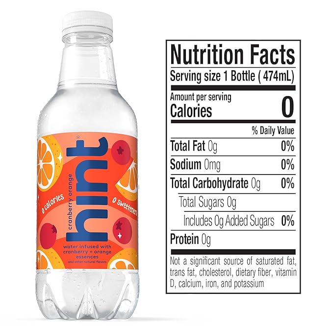 Hint Fruit-Infused Bottled Water, Cranberry Orange- Sugar Free Flavored Water with Zero Calories, Naturally Flavored, and No Artificial Sweeteners - 16 Fl Oz (Pack of 12)