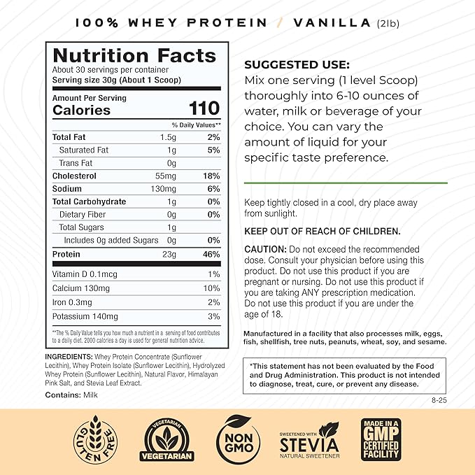 Muscle Feast 100% Grass Fed Whey Protein Powder, All Natural, Hormone Free Paure Raised Whey Protein Powder for Women & Men - Whey Concentrate, Isolate & Hydrolyzed Protein Powder Blend - Vanilla, 2lb