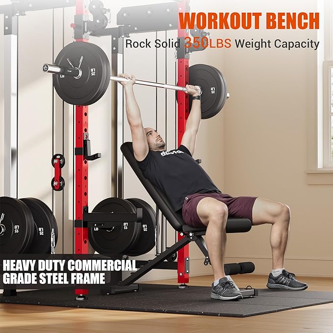 WM3-V4 Folding Squat Rack, Wall Mounted Power Rack with Dual Independent Pulley System, Functional Trainer with 5 Adjustable Function Modes for Space Saving