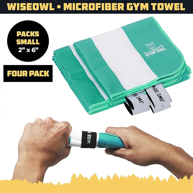 Wise Owl Outfitters 4 Pack Microfiber Gym Towels for Men & Women – Quick Dry Sweat Towel for Workout, Sports, Yoga, Running – Lightweight & Soft (24"x12")
