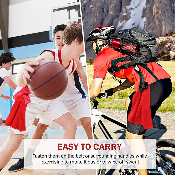 Shimeyao 2 Pcs Cotton Sports Football Towel with Closure Pitching Football Sweat Towel for Sports Gym Men Women Accessories(Red,Classic)