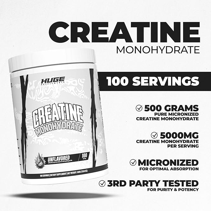 Pure Micronized Creatine Monohydrate Powder - Third Party Tested, 500 Grams, Micronized for Optimal Absorption, Clinically Dosed, No Additives, Unflavored & Easy to Mix (100 Servings)