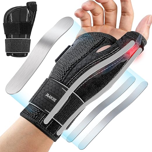 Thumb Brace, 5X Ergonomic Reinforced Support Carpal Tunnel Wrist Brace Night Support for Tendonitis, Arthritis, CMC Pain Relief, De Quervain's Tenosynovitis, Right Hand, Gray Size S/M(5.51-7.48")