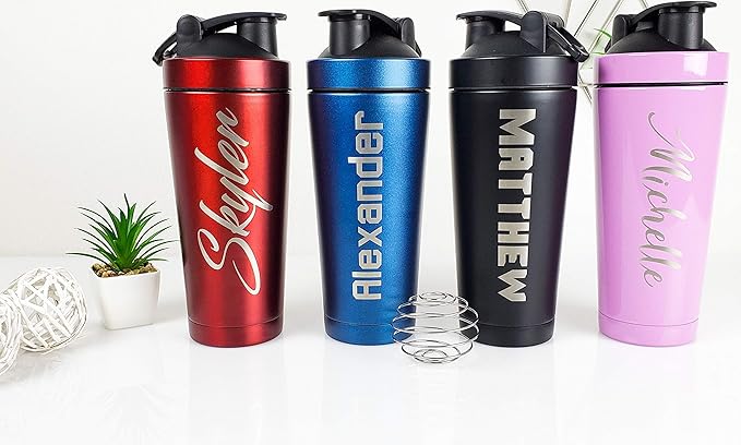 Custom Stainless Steel Shaker Bottle - Personalized - 24 Ounce - Customize with a Name or Text of Your Choice