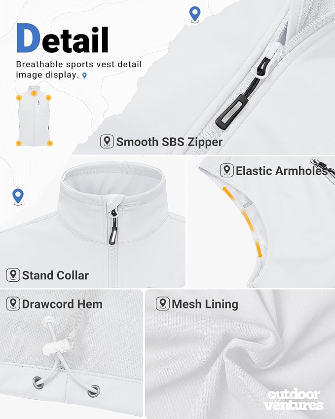 Outdoor Ventures Men's Windproof Softshell Vest Outerwear Lightweight Sleeveless Jacket for Running Golf Hiking Travel