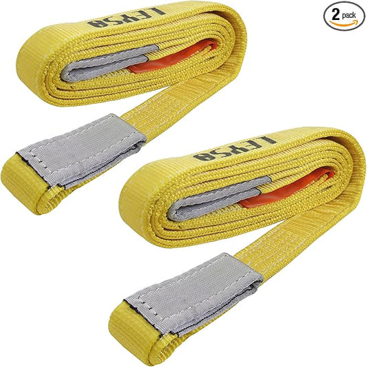 Leyso 2 Packs 2" x 20' Lifting Sling Straps, Multifunctional Heavy Duty Lift Sling Web Town Strap with 2 Reinforced Loops and Wear Guard End (Yellow)