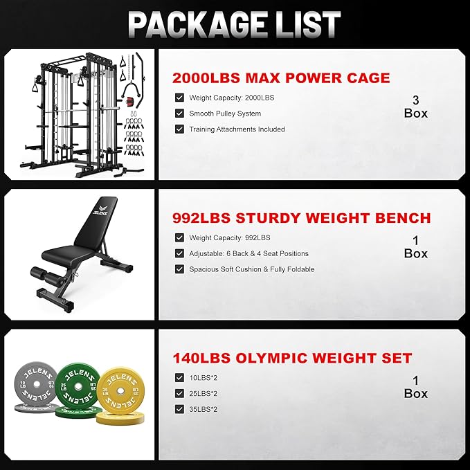 Smith Machine for Home Gym, Multi-Function M12 Power Cage with Cable Crossover System, Squat Rack with Smith Bar and More Attachment