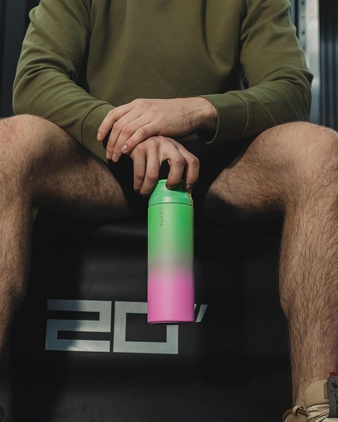FORME - Shaker, 700ml Stainless Steel Protein Shaker, Double Walled Vacuum Insulated, Cold and Hot Drinks, Silent & Leak Proof, Fits Most Cup Holders (Gradient Lime/White/Pink)
