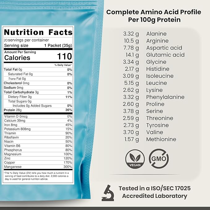 Organic Hemp Protein Powder, Plant Based and Vegan Protein Shake, Lactose and Dairy Free, Gluten Free, Clean and Natural- Unflavored (20 Servings)