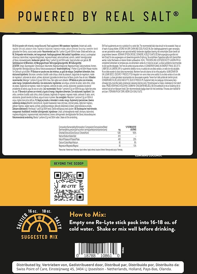 REDMOND Re-Lyte Hydratio Electrolyte Drink Powder Mix (Mango) 30 Stick Packs