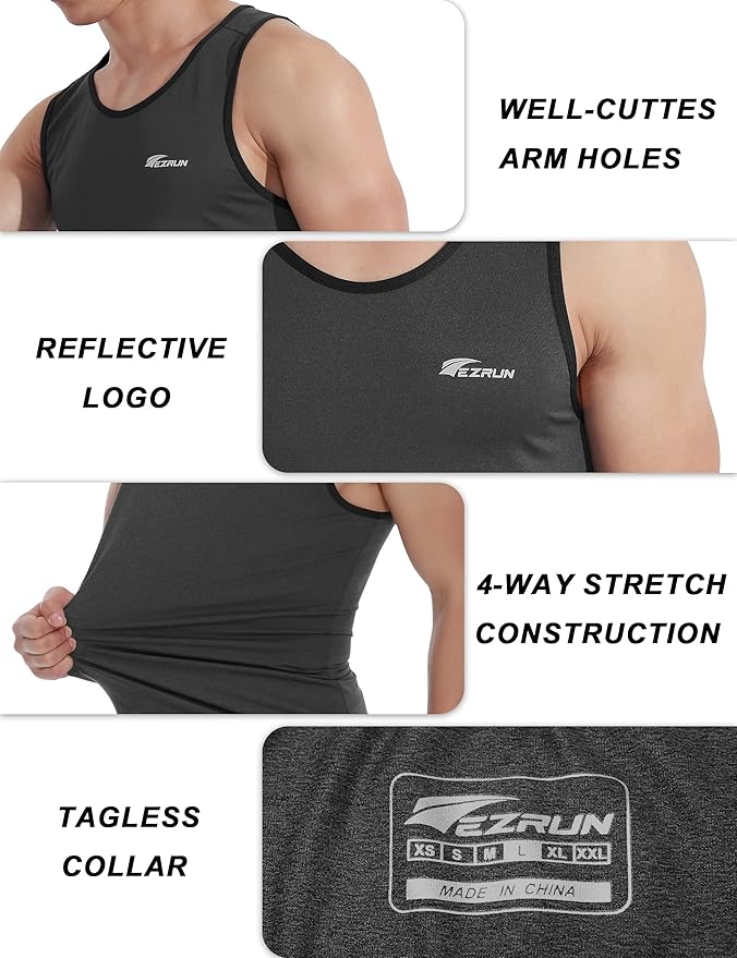 EZRUN Men's Quick Dry Sport Tank Top for Bodybuilding Gym Athletic Jogging Running,Fitness Training Workout Sleeveless Shirts