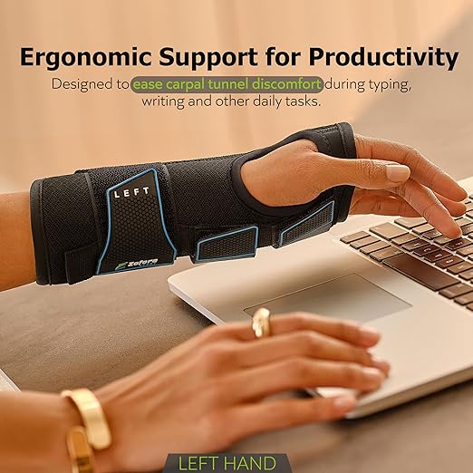 ZOFORE SPORT Premium Carpal Tunnel Wrist Brace Night Support – Wrist Brace for Carpal Tunnel with Metal Splint – Pain Relief for Men & Women - Left Hand - SM