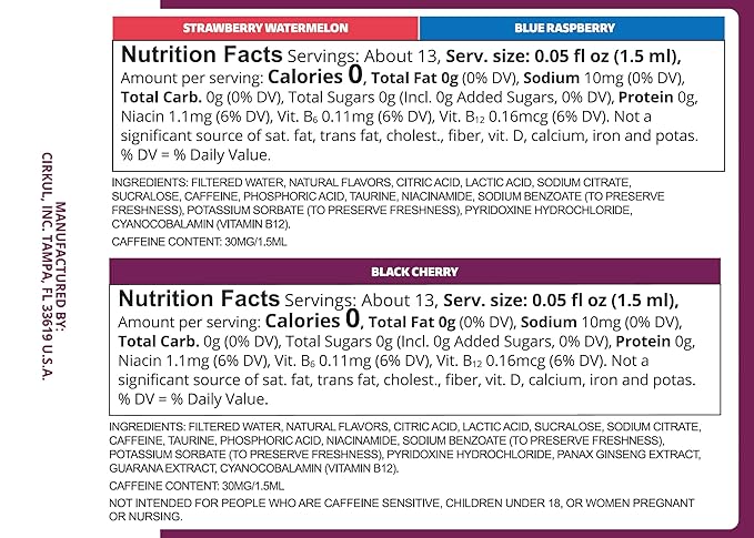Cirkul GoSip Caffeine Flavor Water Variety Pack, Makes 36 Drinks, No Sugar, Zero Calorie Drink Mix, (2 Blue Raspberry, 2 Black Cherry, 2 Strawberry Watermelon)