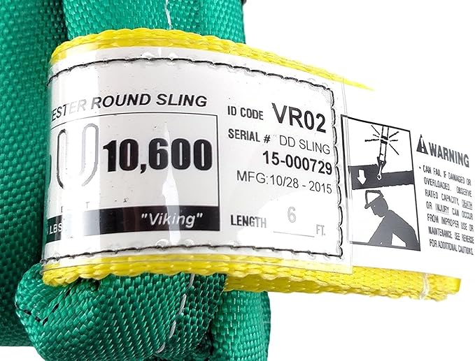 Chenango Supply USA Made VR2 X 6' Green Slings 4'-30' Lengths in Listing, Double PLY Cover Endless Round Poly Lifting Slings, 5,300 lbs Vertical, 4,240 lbs Choker, 10,600 lbs Basket (USA Poly)(6 FT)