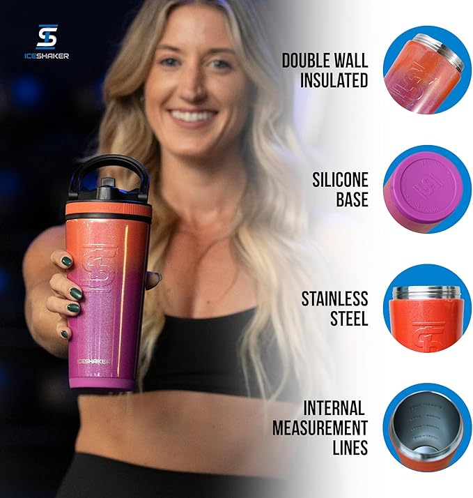 Ice Shaker Insulated Stainless Steel Shaker Bottle | 26oz, Summer | Cold for 30+ Hours | Insulated Cup with Twist-on Agitator | Odor-Free Bottle for Protein Shakes, Water, Smoothies, Cocktails