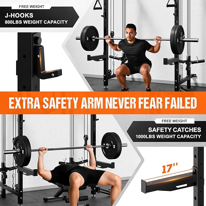 WM3-V4 Folding Squat Rack, Wall Mounted Power Rack with Dual Independent Pulley System, Functional Trainer with 5 Adjustable Function Modes for Space Saving